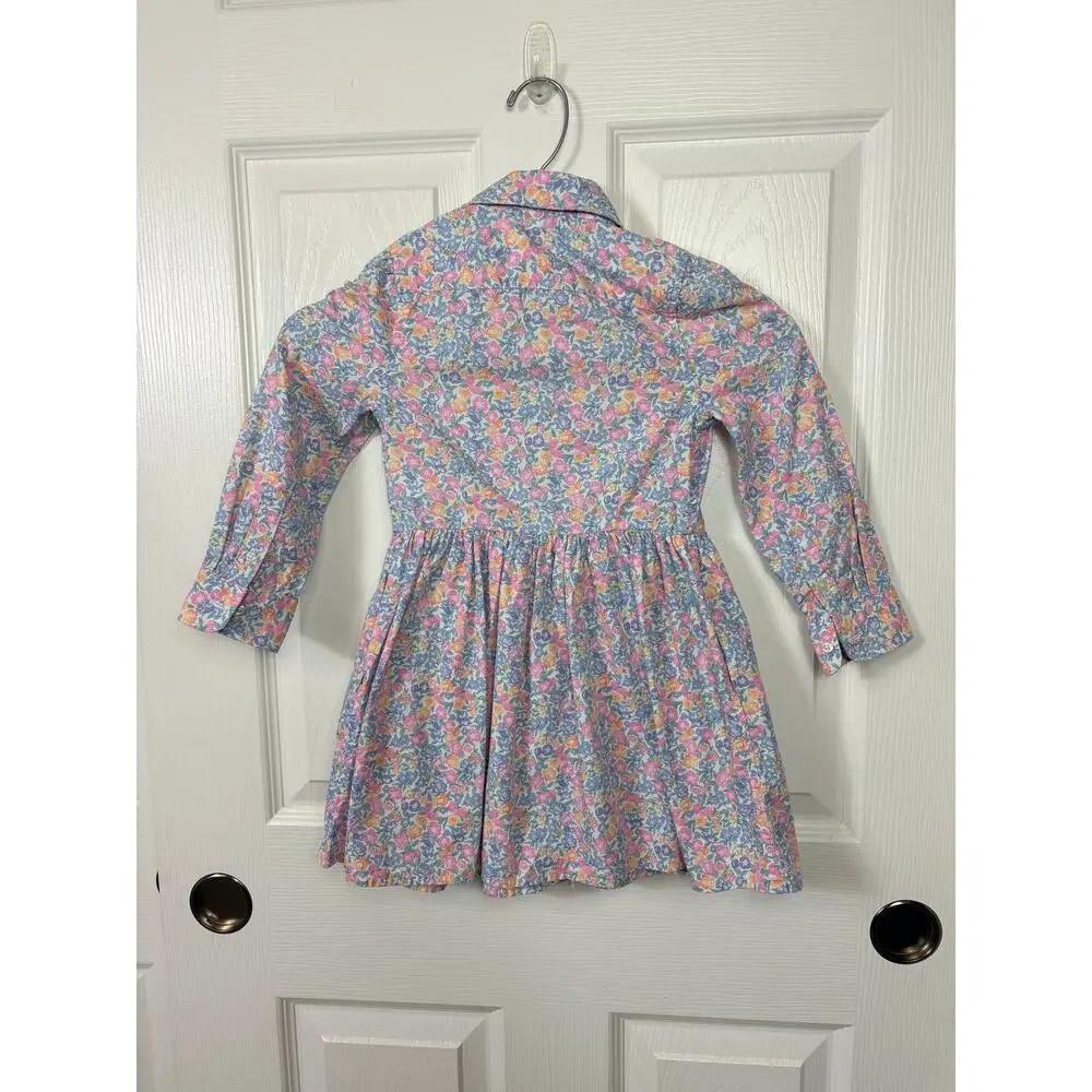 Polo Ralph Lauren Girls Floral Shirt Dress Cotton Long Sleeve Size 4